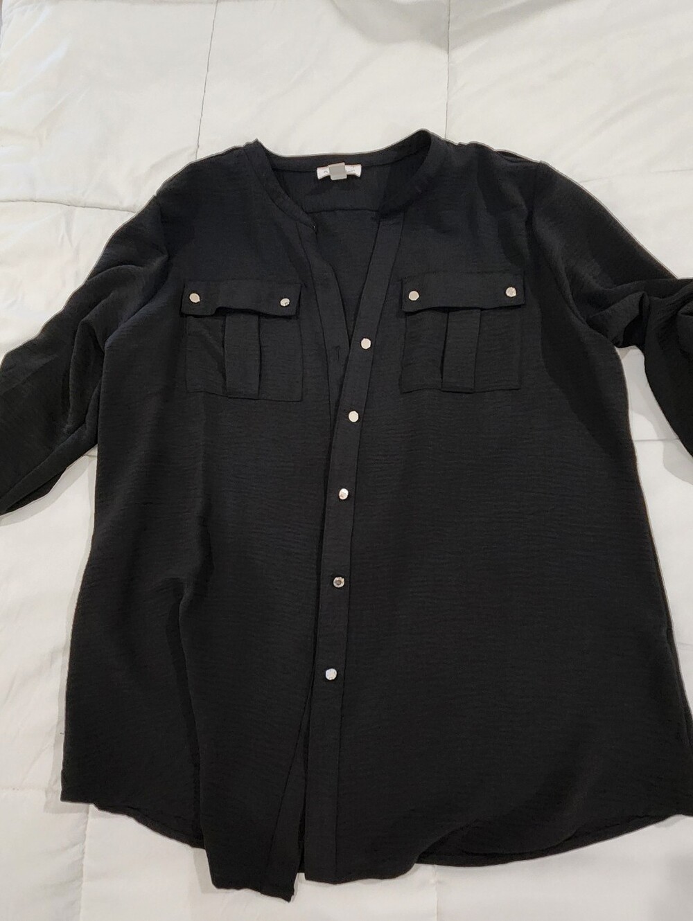 Calvin Klein Black Button-Front Shirt Jacket with Chest Pockets